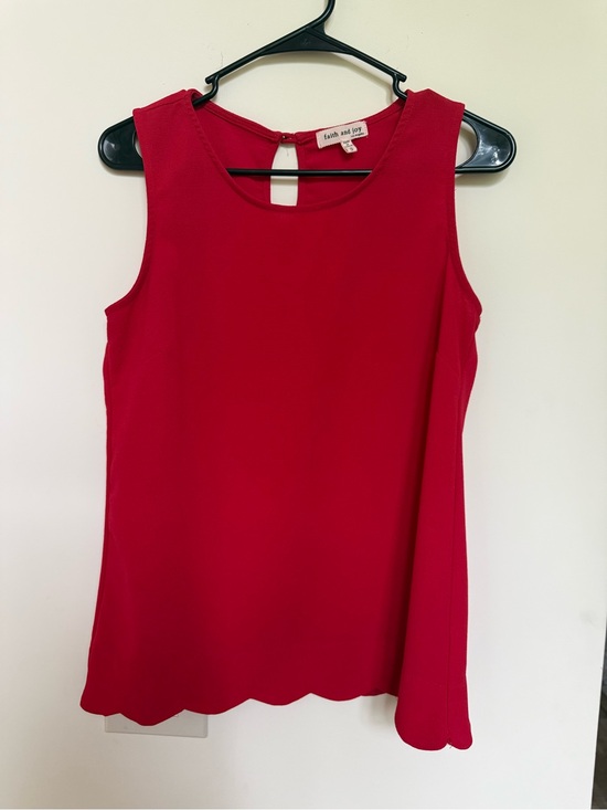 Faith and Joy Tops - Faith and Joy Bright Red Scalloped Hem Tank